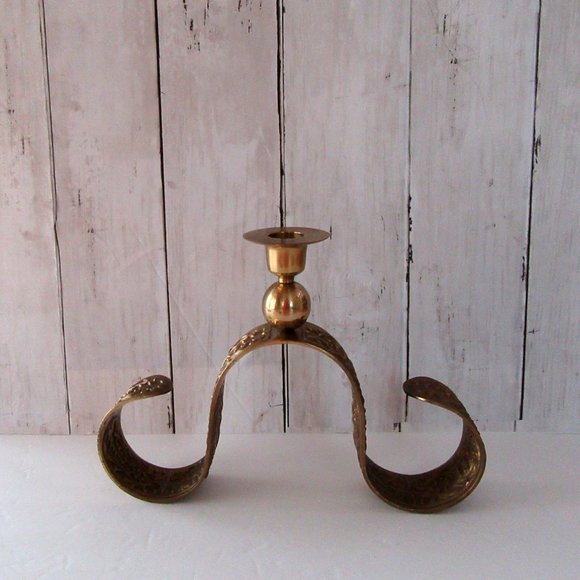 Scrolled brass ornamental embossed candle holder - Picture 4 of 8
